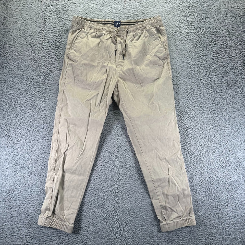 Gap Pant Mens L Brown Cotton Jogger Tapered Leg Utility Workwear Stretch Travel